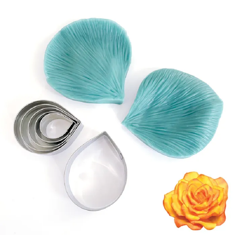 Rose petal cutters and silicone veiner set