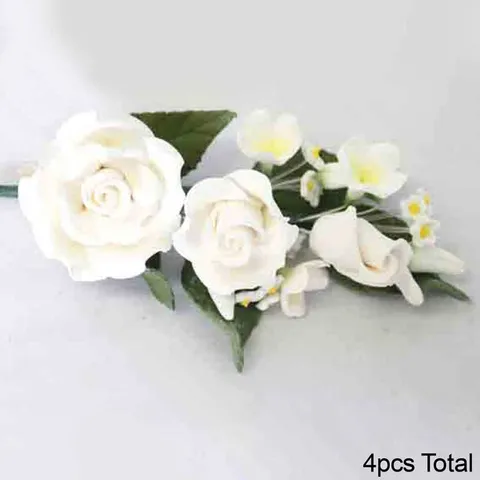 White Roses Icing floral spray with blossoms & leaves