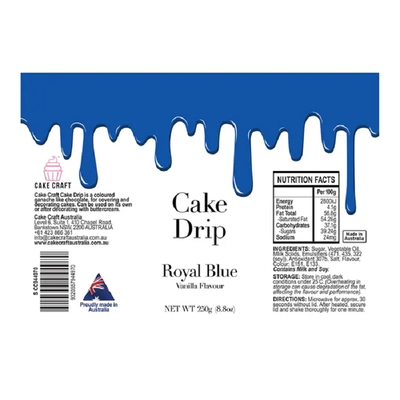 Cake Craft coloured chocolate Cake drip 250g Royal Blue Ingredients Label