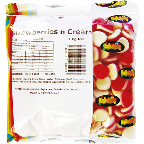 Strawberries and cream gummy candy lollies 1kg bag
