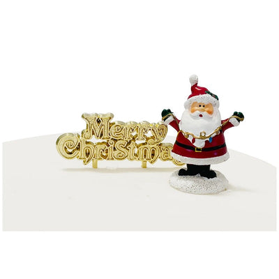 Santa with Christmas lights cake topper and Merry Christmas plaque
