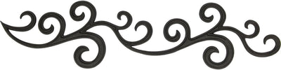 A black scrollwork decorative border or filigree trim with curved, swirling motifs on a plain white background.