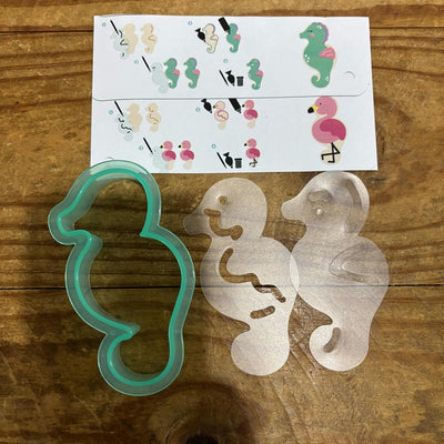 Seahorse or Flamingo Cookie cutter with matching stencils