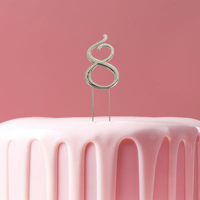 Silver metal numeral 8 cake topper pick