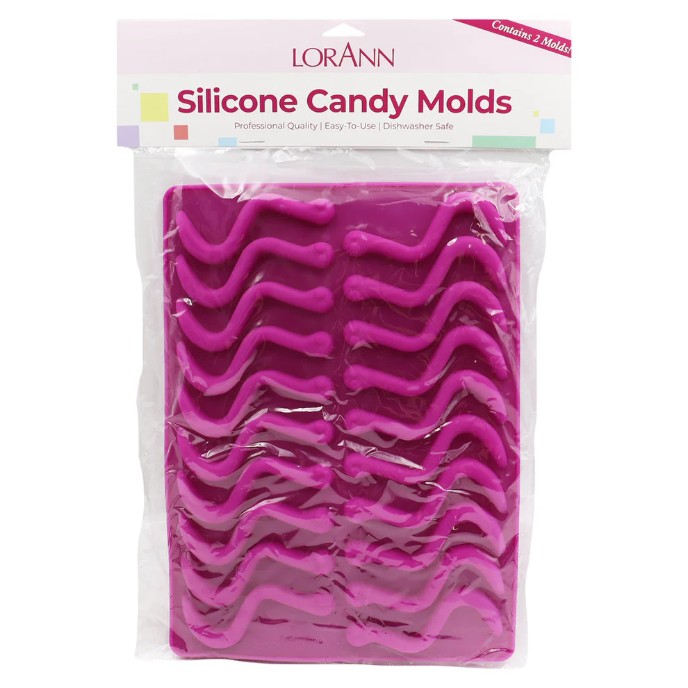LorAnn Silicone Candy Molds in a clear plastic bag with a white header card. The set contains two magenta wavy silicone molds.