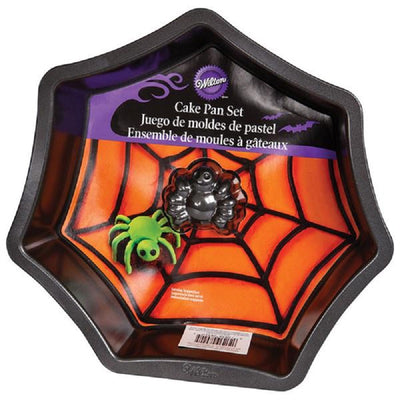 Spider web cake pan with mini spider cake pan included