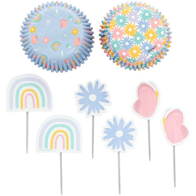 Rainbow & Butterflies spring cupcake paper and picks combo