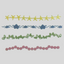Set of decorative fondant border designs in yellow, blue, green, and pink on a white background
