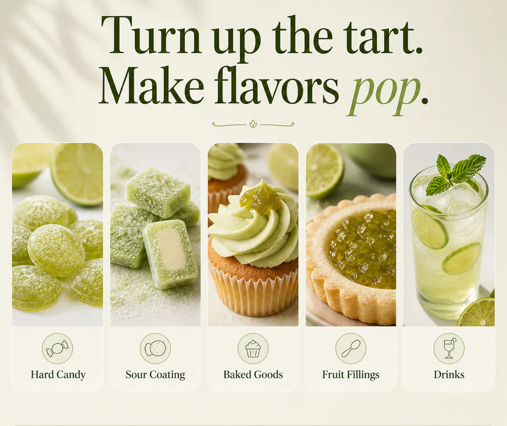 Promotional graphic with the headline 'Turn up the tart. Make flavors pop. For loranns tart and sour