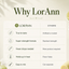 A comparison infographic titled 'Why LorAnn' on a light cream background, showing a LorAnn product benefit table with icons and text comparing it to others. Limes and a bowl of green sauce are styled as props in the corners.