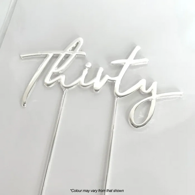 Silver 'Thirty' metal cake topper