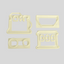 Four pale cream-colored plastic fondant cutter components or molds arranged on a light gray background.