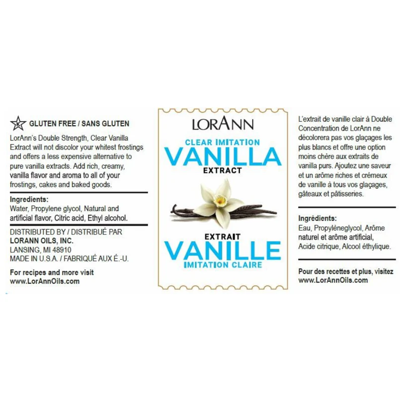 Loránn Vanilla Extract label with vanilla flower illustration on a white background