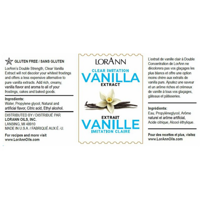 Loránn Vanilla Extract label with vanilla flower illustration on a white background