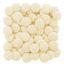 A pile of small, round, off-white candy discs arranged in a square shape on a plain white background.
