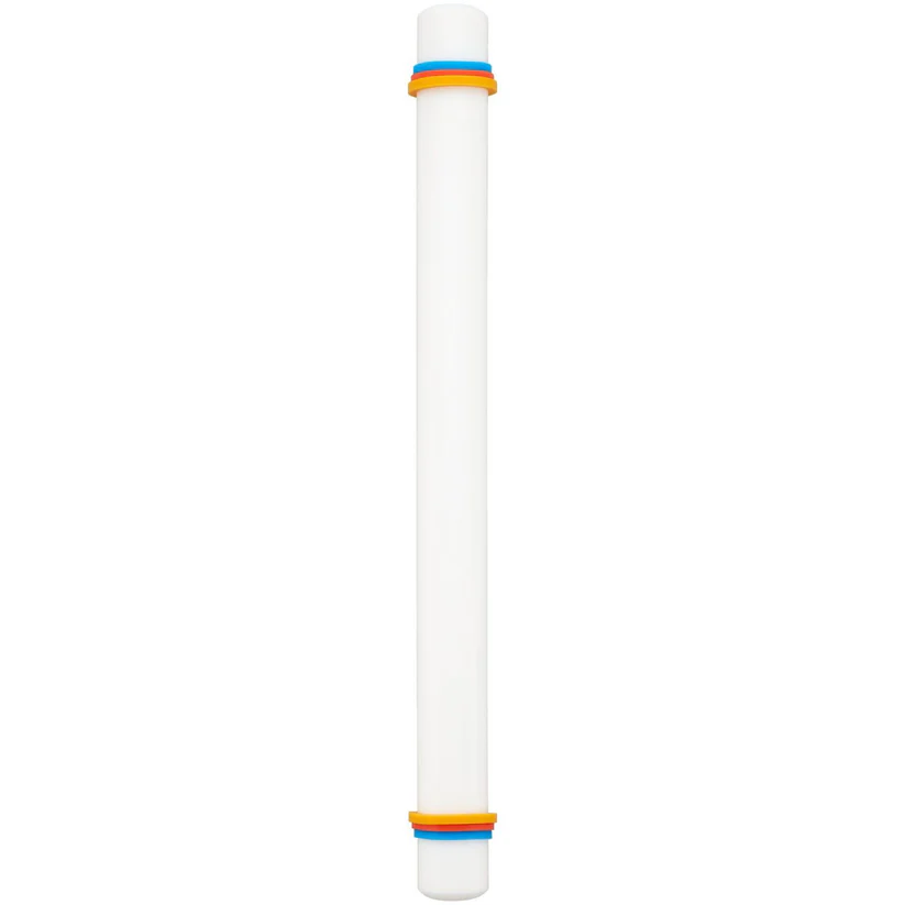 Wilton long rolling pin with coloured thickness guide rings