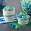 White Wilton nut cups filled with coloured popcorn