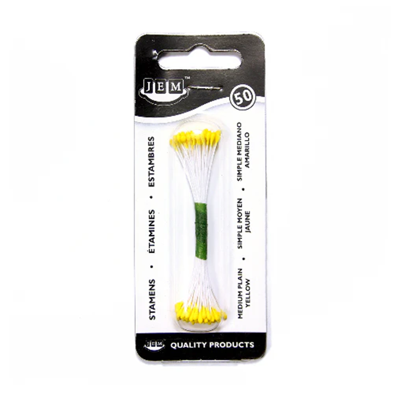 Packaged yellow stamens with JEM branding on a white background