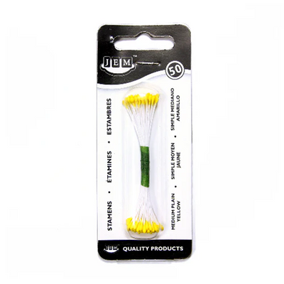 Packaged yellow stamens with JEM branding on a white background