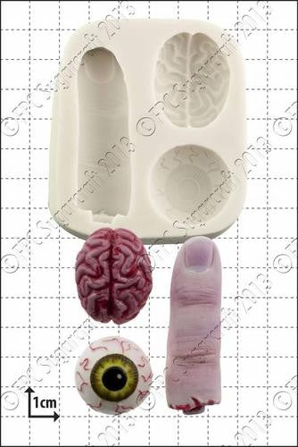 Zombie snacks silicone mould (eyeball, finger and brain)