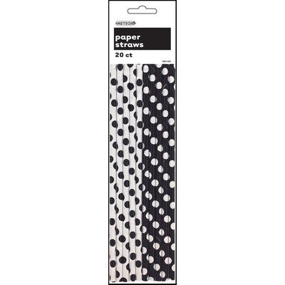2 colourway Black and White polka dot retro paper straws