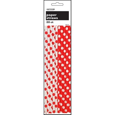 2 colourway Red and White polka dot retro paper straws