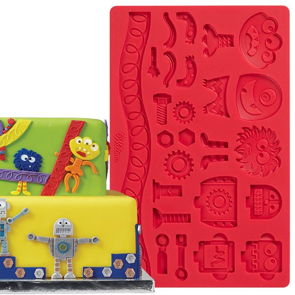 Robots Monsters Nuts Bolts Cogs gumpaste silicone mould