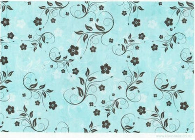 Wafer paper sheet Duck egg blue floral scrolls