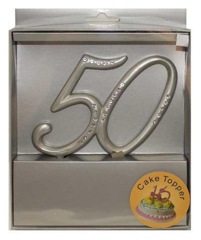 50th cake topper silver with diamante accent