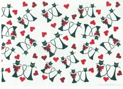 Wafer paper sheet Cats and hearts LARGE PRINT