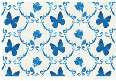Wafer paper sheet Blue butterfly and rose