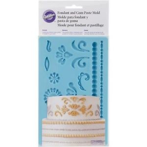Damask gumpaste and fondant silicone mould and pearl bead border