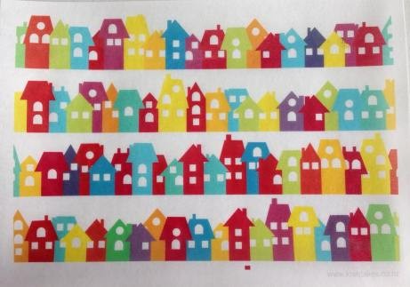 Wafer paper sheet Rainbow cottage houses