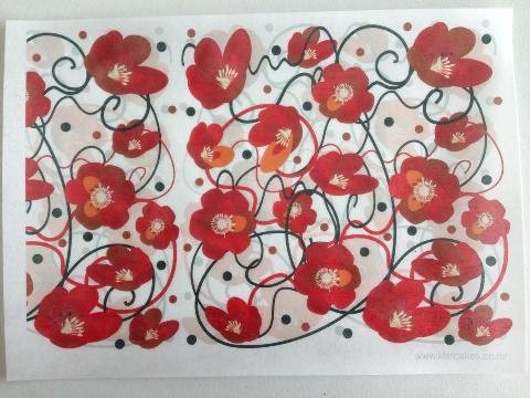 Wafer paper sheet Red Flowers & Vines