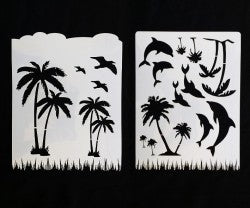 Dolphin and palm tree Tropics stencil set 2 stencils