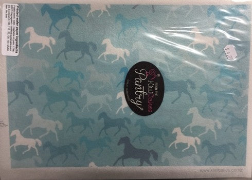 Wafer paper sheet Horses blue background