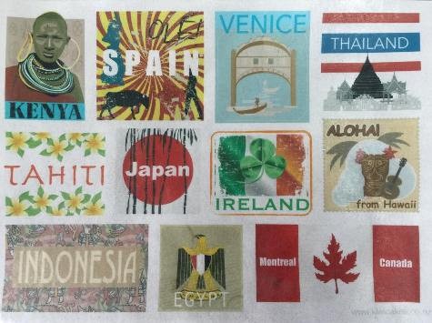 Wafer paper sheet Luggage suitcase travel labels world cities style 2