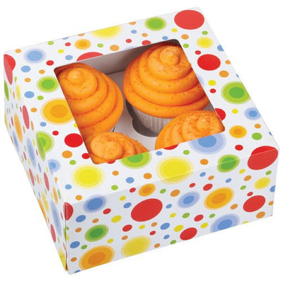 Cupcake box RAINBOW DOT circles (holds 4)