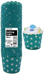 Straight sided cupcake papers Caribbean Teal with white polka dots