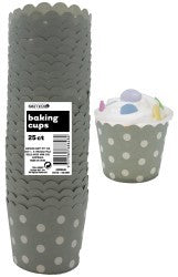 Straight sided cupcake papers Silver Grey with white polka dots