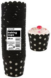Straight sided cupcake papers Black with white polka dots