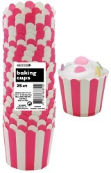 Straight sided cupcake papers Hot pink with white stripes