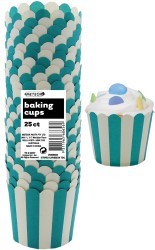 Straight sided cupcake papers Caribbean Teal with white stripes