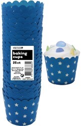 Straight sided cupcake papers Royal Blue with white stars