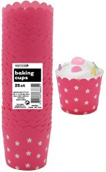 Straight sided cupcake papers Hot pink with white stars