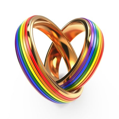 Edible icing image Rainbow Interlocking commitment or wedding rings