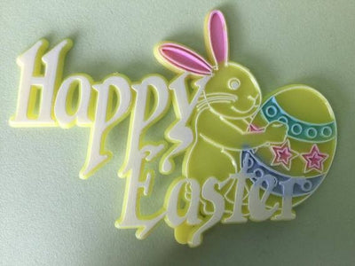 Happy Easter Bunny plaque cake topper (can be used as pick)
