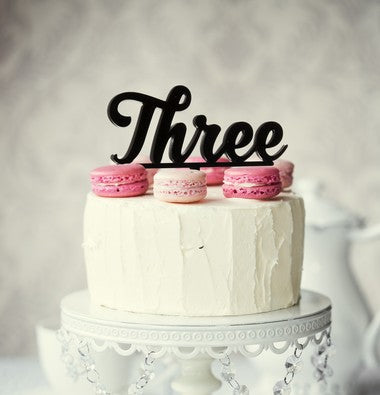 Number Three 3 Black Acrylic cake topper pick - Kiwicakes