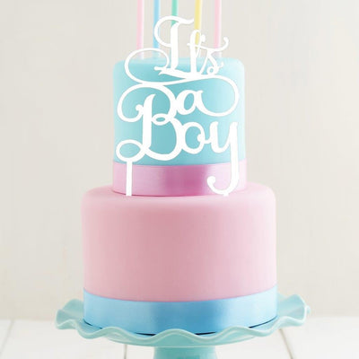 White Acrylic cake topper pick Its A Boy