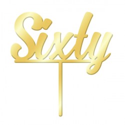 Number Sixty 60 Gold mirror Acrylic cake topper pick